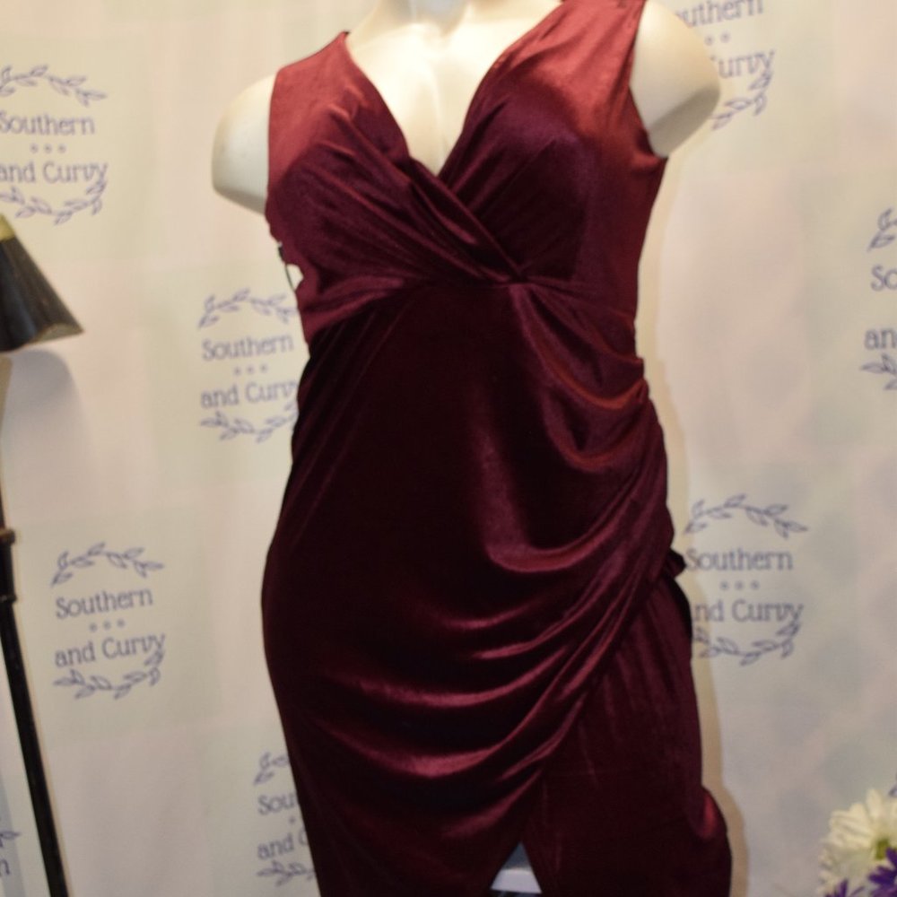 NWT Ababalaya Burgundy Velvet Maxi Dress (Formal) Size XXL